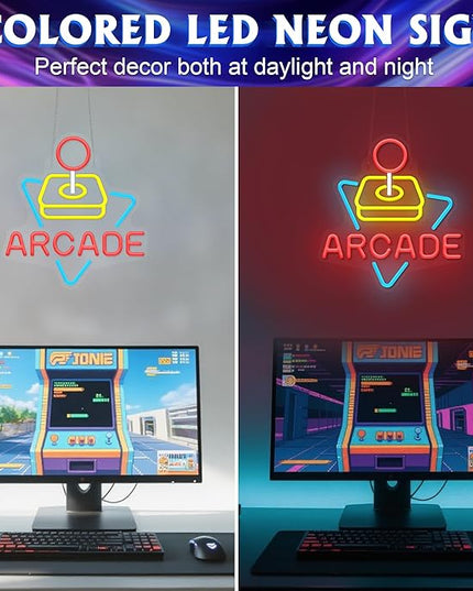Arcade Neon Signs for Wall Decor, Gaming Gamer Neon Lights for Bedroom, Neon Business Signs Suitable for Man Cave Bar Pub Restaurant Christmas Gift Art - 5V USB Power with Hanging Chain Hooks