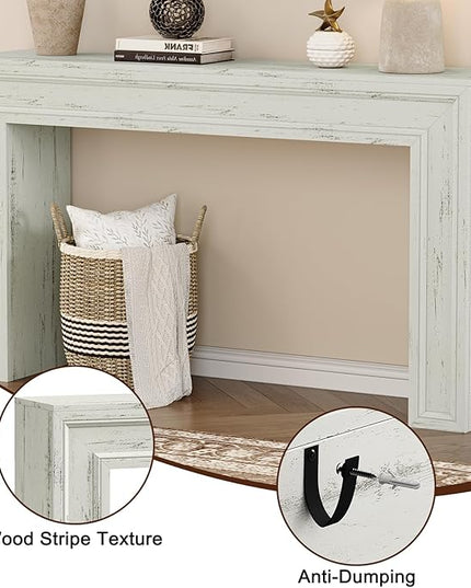 Rresyet 55 Inch Long Console Table, Sofa Table Behind Sofa, Wooden Entryway Table, Farmhouse Entryway Table for Entry, Hallway, Living Room (White)