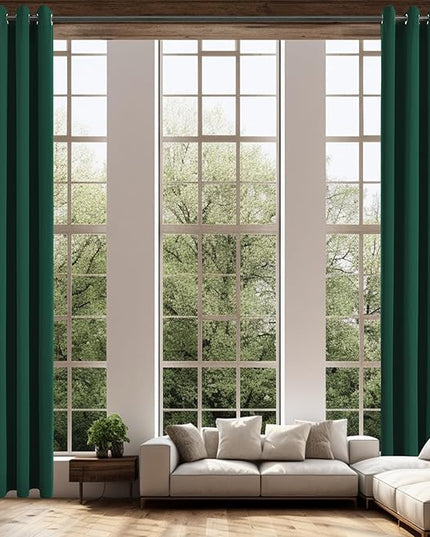 Blackout Curtains for High Ceiling, Extra Long Thermal Insulated Solid Grommet Window Curtains Drapes for Living Room 10ft Length, Set of 2 Curtain Panels 52 W x 120 L Inches Hunter Green