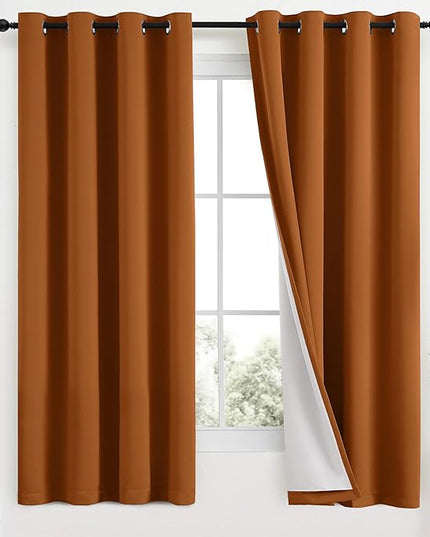 Yakamok Room Darkening 100% Blackout Curtains Grommet Window Treatments with 2 Thick Layers-Burnt Orange Thermal Insulated Drapes Set of 2 Panels for Bedroom Living Room 52 Inches by 63 Inches Length