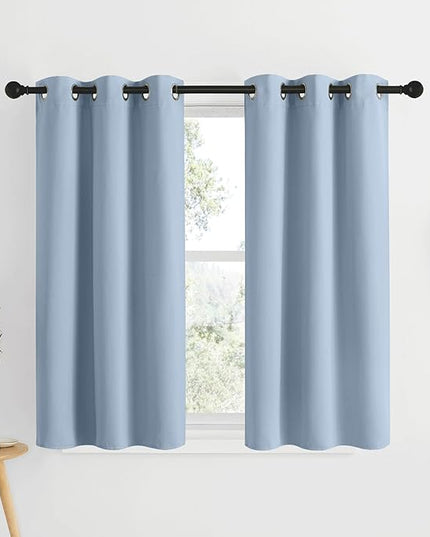NICETOWN Blackout Bedroom Curtains 50 inches Long - Window Treatment Thermal Insulated Solid Grommet Room Darkening Privacy Sound Reducing for Kitchen, Vintage Blue, Set of 2, W34 x L50