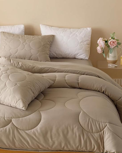 Luxlovery Beige Coffee Comforter Set Full Light Khaki Sunflower Bedding Comforter Mocha Coffee Bedding Comforter Set Boho Farmhouse Modern Bedding Set Full Size