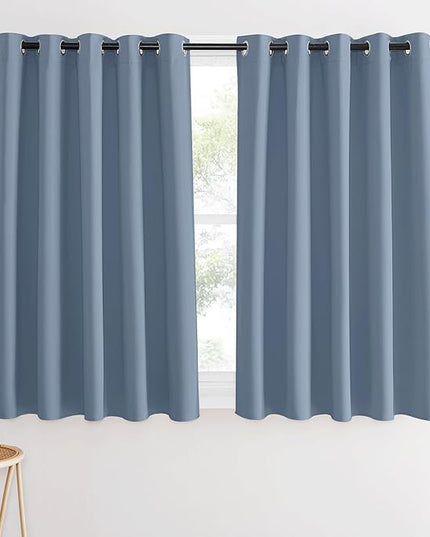 NICETOWN Blackout Cafe Curtain 54 inches Long - Thermal Insulated Grommet Room Darkening Window Treatment Voice Reducing for Kitchen/Cafe (Stone Blue, 1 Panel, W66 x L54)