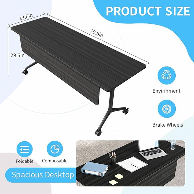 Conference Table, Folding Conference Room Tables on Wheels, Modern Meeting Seminar Table Computer Desk, Boardroom Desk for Office Meeting Conference Room,White (8, 1915D, 70.8)