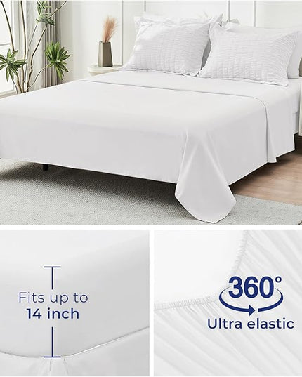HYMOKEGE White Twin Comforter Set Seersucker 5 Pieces, All Season Luxury Bed in a Bag for Bedroom, Bedding Set with Comforters, Sheets, Pillowcase & Sham