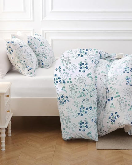 MUXHOMO Blue Flower Bed in a Bag King 7 Pieces, King Comforter Set Reversible Botanical Flowers Design, Ultra Soft & Breathable Bedding Sets with Comforter, Sheets, Pillowcases & Shams