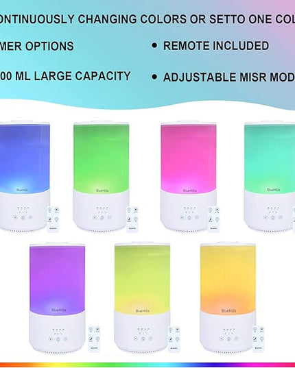BlueHills Premium 4000 ml Tall Essential Oil Diffuser 4L 4 Liter 50 Hour Run with Remote Timer Aroma Humidifier 1 Gallon Big Capacity High Mist Output for Large Room Huge Size Mood Lights White T401