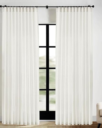 XTMYI Extra Wide Curtains 70 in Width for 72 Inch Window,Pleated Back Tab Linen Semi Sheer Full Length Curtains for Living Room Sliding Glass Door 2 Panel Set,72x90,70x90,6FT x 90 Inches Long,Cream
