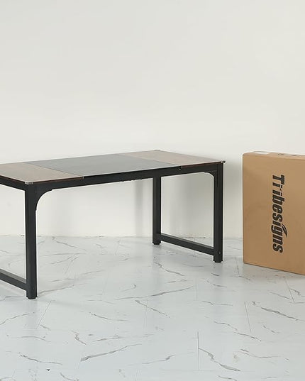 Tribesigns Modern Computer Desk, 63 x 31.5 inch Large Office Desk Computer Table Study Writing Desk Workstation for Home Office, Vintage Black Metal Frame