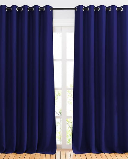 NICETOWN Blackout Curtains Panels for Bedroom - 3 Pass Microfiber Noise Reducing Thermal Insulated Solid Ring Top Blackout Window Drapes (2 Panels, 66 x 90 Inch, Navy Blue)