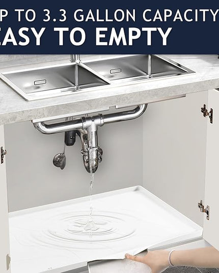 Heavy Duty Silicone Under Sink Mats for Kitchen Waterproof 37" x 22", Extra Thick Under Sink Rubber Mat Drip Tray, Raised Edge Under Sink Liner,Prevent Drips, Leaks, Spills,White