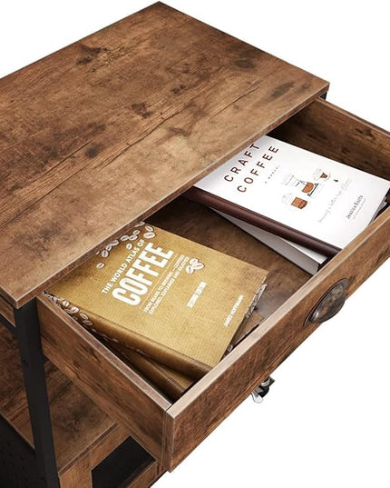 Catrimown Coffee Cart Station, Coffee Stand Station, Small Microwave Stand with Drawer, Movable Farmhouse Coffee Station Table on Wheels for Living Room, Entryway, Dining Room, Kitchen