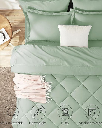 CozyLux Full Size Comforter Sets Sage Green - 7 Pieces Bed in a Bag Full, Luxury Soft Bed Set for All Seasons, Bedding Set with Down Alternative Comforter, Sheets, Pillowcases & Shams