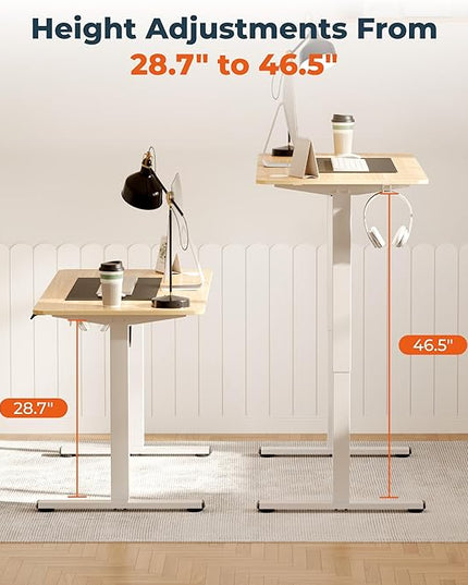 Adjustable Stand Up Desk with Memory Preset,Electric Standing Desk 47 x 24 Inch Home Office Desk Computer Workstation Sit Stand Desk, Splice Maple Top + White Frame