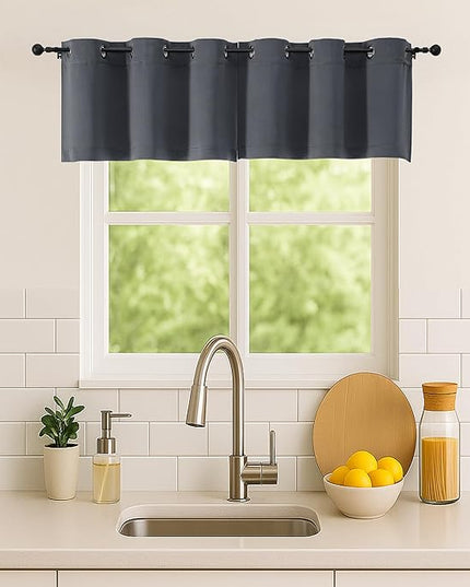 Simplebrand Grey Window Valance for Kitchen 14 Inches Long 2 Panels Set, Room Darkening Valance Curtains for Living Room, Grommet Short Privacy Kitchen Curtains for Bedroom Kids Room, 40Wx14L