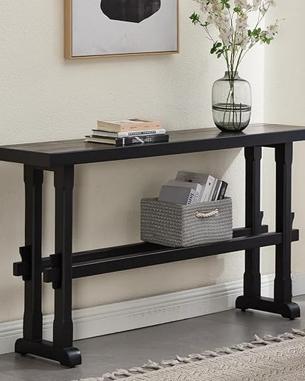 chairus 59" Long Console Table Farmhouse Narrow Sofa Table with Crossbar Solid Wood Entryway Table for Living Room/Hallway/Entrance, Black