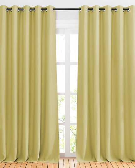 NICETOWN Room Darkening Room Divider Curtains 118 inches Long 2 Panels, Grommet Sliding Door Curtains Solid Window Treatments Sound Reducing for Living Room, W66 x L118, Paler Yellow