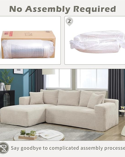 PELUMY 108.7" L-Shaped Modular Sectional Sofa with Oversized Chaise, Cloud Couch with Memory Foam, No Assembly Required Sleeper Sofa for Small Space Living Room, Apartment (Beige, Corduroy)