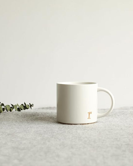 COLLECTIVE HOME - Monogram Ceramic Mugs, 15 oz Golden Initial Coffee Cups, Elegant Alphabet Tea Mugs, Elegant Personalized Mug with Gift Box, Luxurious Cups for Office and Home (r)