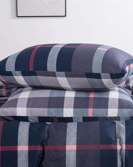 CLOTHKNOW Blue Plaid California King Comforter Set 3Pcs Tartan Bedding Comforter Sets All Season Soft Blue White Grey Grid Comforter with 2 x Pillow Cases