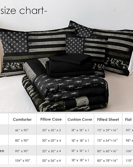 Bedbay American Flag Comforter Set Queen Size Bed in a Bag Teen Boys USA Stars and Stripes Flag Camo Comforter Set 8 Pcs Queen Bed Set Soft Microfiber Camouflage Bedding(Camo,Queen)