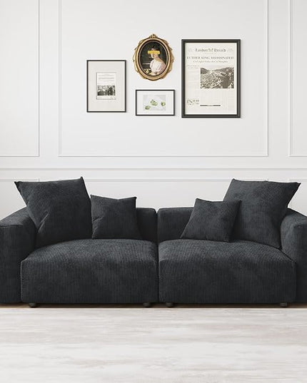 JACH 102" Corduroy Sectional Couch with 4 Pillows, Comfy Modular Sectional Sofa, Cushion Covers Removable, Oversized Love Seat Couches for Living Room, Office, Apartment, Black