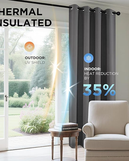 Joydeco Blackout Curtains 84 Inch Length 2 Panels Set, Thermal Insulated Long Curtains& Drapes 2 Burg, Room Darkening Grommet Drapes for Living Room Bedroom Window (W52 x L84 Inch, Light Grey)