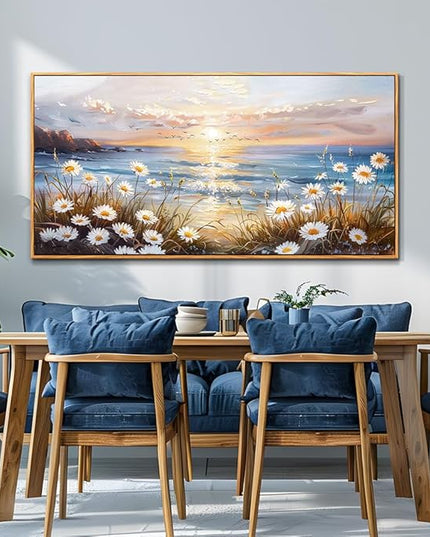 PHAOHUAXM Large Wall Decor For Living Room Canvas Wall Art For Office Bedroom AestheticBlue Ocean Landscape Painting Artwork Pictures Beach Posters Ready To Hang Home Decoration 30"x60" Wood Framed