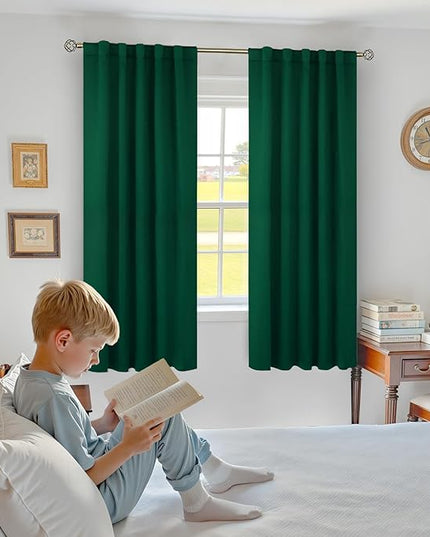 BGment Rod Pocket and Back Tab Blackout Curtains for Bedroom - Christmas Emerald Green Thermal Insulated Room Darkening Curtains for Living Room, 2 Window Curtain Panels (42 x 63 Inch)