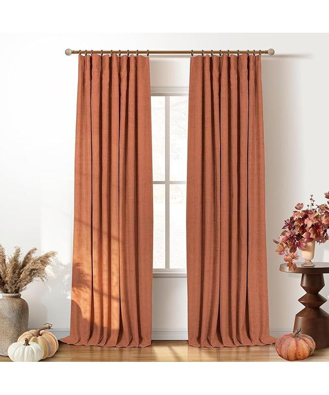 INOVADAY 100% Blackout Curtains for Bedroom, Black Out Curtains 84 Inch Long, Clip Rings Linen Blackout Drapes, Thermal Insulated Room Darkening for Living Room, 2 Panels - Orange,W50xL84