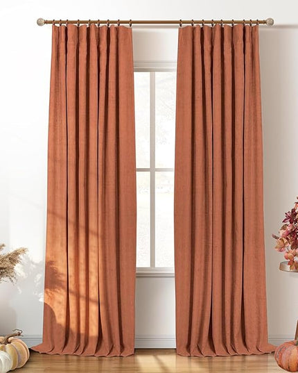 INOVADAY 100% Blackout Curtains for Bedroom, Black Out Curtains 120 Inch Long, Clip Rings Linen Blackout Drapes, Thermal Insulated Room Darkening for Living Room, 2 Panels - Orange,W50xL120