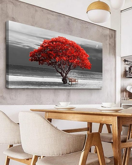 WapluamWall Decor Living Room Large Size Canvas Wall Art For Office Black White With Landscape Moon Wall Painting Red Trees Canvas Pictures Framed Artwork Bedroom Decor Home Decorations 30" X 60"