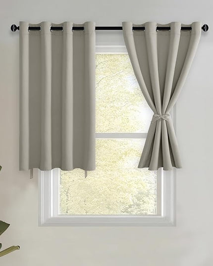 JIUZHEN Short Curtains Kitchen Half Window Blackout Curtains with Tiebacks for Baseroom Shadows, Grommet Curtains for Living Room, Set of 2 Window Curtain Panels, 52 x 36 Inch Length，Silver Grey