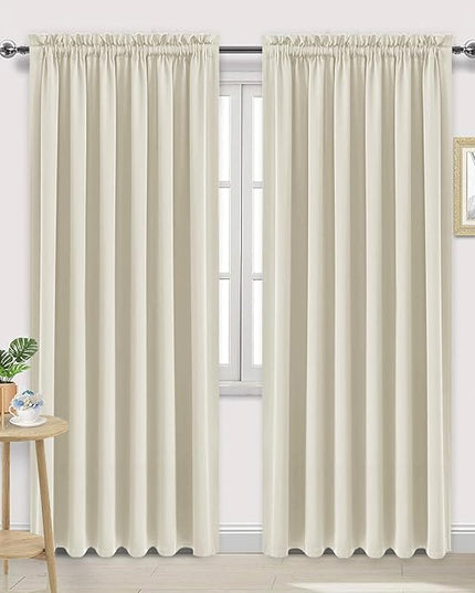 DWCN Blackout Curtains for Living Room Thermal Insulated, Energy Saving & Noise Reducing Bedroom Curtains, Light Beige, W 70x L 84 Inch, Set of 2 Rod Pocket Curtain Panels