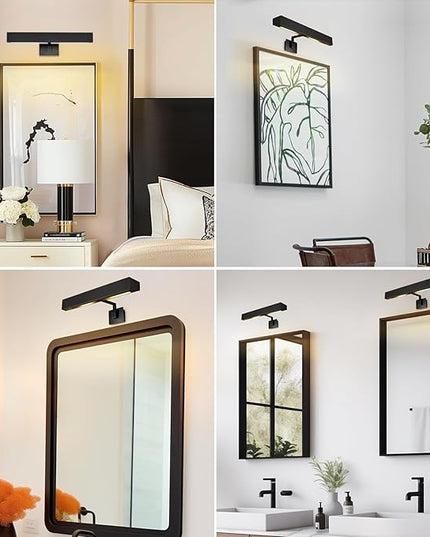 18" Picture Light Black Picture Light Hardwired, 2-Light Bronze Art Lights Dimmable Frame Lights for Wall, 3000k Gallery Light Art Frame Light 270° Gallery Lamp for Bathroom, Living Room, Hallway
