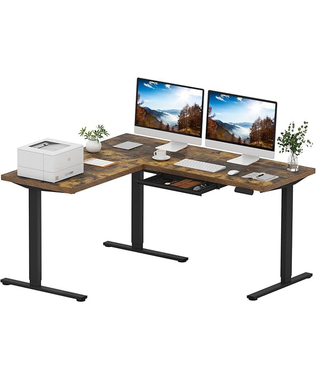 SANODESK L Shaped Electric Standing Desk with Drawer, 63 Inch Ergonomic Adjustable Height Desk with Storage, Corner Desk Sit Stand up Computer Table for Work Office Home, Rustic Brown