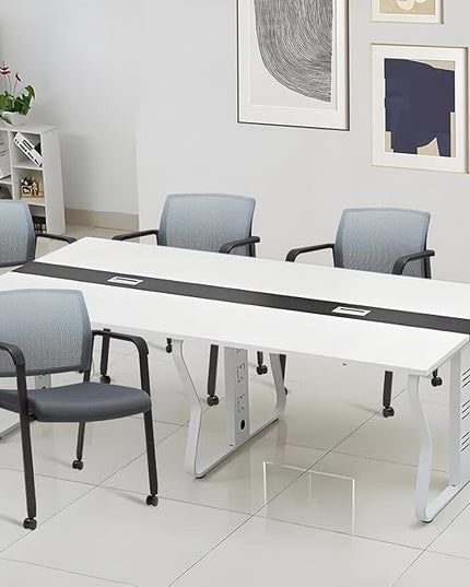 CLATINA Mesh Back Stacking Arm Chairs with Upholstered Fabric Seat and Ergonomic Lumbar Support for Office School Church Guest Reception (WithWheels Gray- 8 Pack)