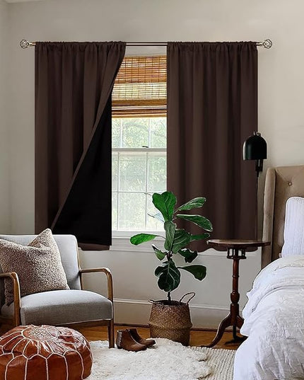 BGment Brown Blackout Curtains for Bedroom with Insulated Liner, Double Layer 100% Black-Out Bedroom Curtains Sun Blocking Window Curtains with Rod Pocket (52 x 45 Inch, Brown, 2 Panels)