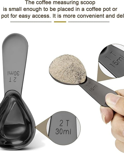 Stainless steel coffee scoop 2-piece set (1 tbsp, 2 tbsp) durable Tablespoon, ergonomic measuring spoon, Suitable for small and large jars，short-handled spoon (Black)