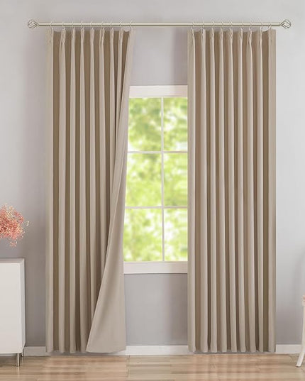 DONREN Sand Pinch Pleated Blackout Curtains with Hooks - 120 inch Length Room Darkening Thermal Insulated Window Curtain Panels Ceiling to Floor for Living Room 2 Panel 40" Wx120 L