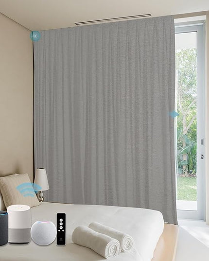 SmartWings Automatic Curtain Opener with Drapery, Motorized Vertical Blinds with Remote, Electric Closet Doors Sliding Panels Compatible with Alexa Google Homekit, 90% Blackout Sierra Grey