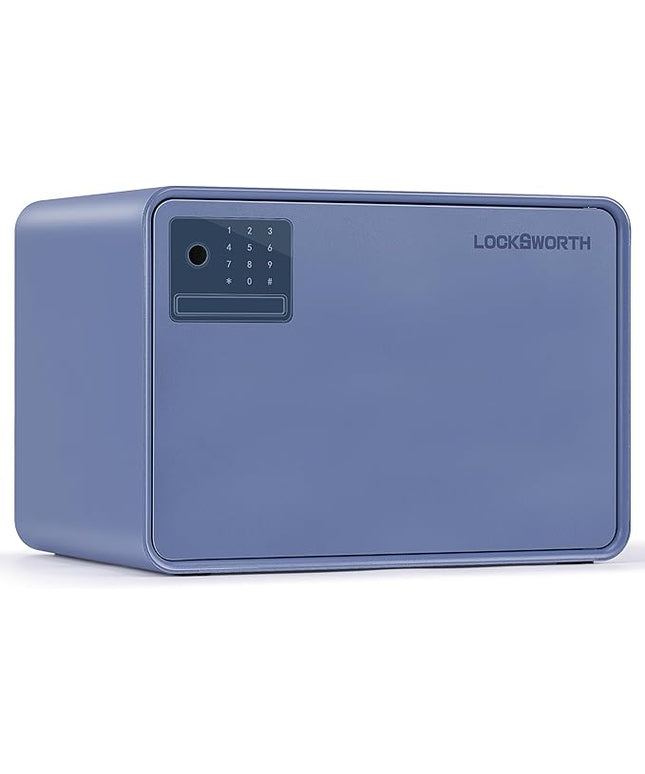 Biometric Safe for Home, 0.6 Cube Feet Auto-Open Fingerprint Safe with Touch Screen, Alarm System & Removable Shelf, Small Money Box for Cash, Jewelry, Documents, Home Office Use,Blue