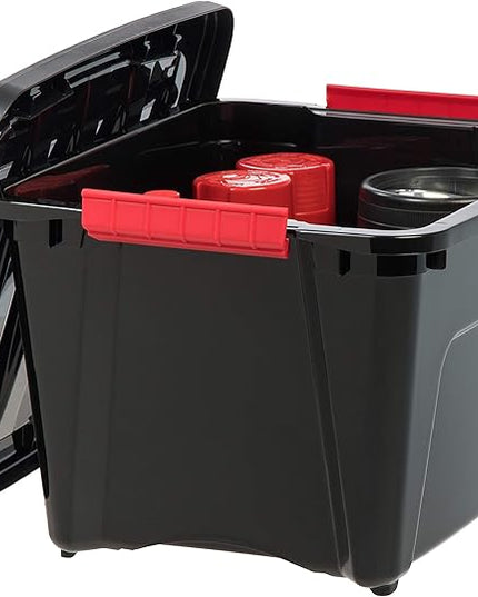 IRIS USA 19 QT Plastic Storage Box with Lid and Latches - 6 Pack - BPA-Free, Garage Organizing Solution, Durable Nestable Stackable Containers, Secure Pull Handle - Black