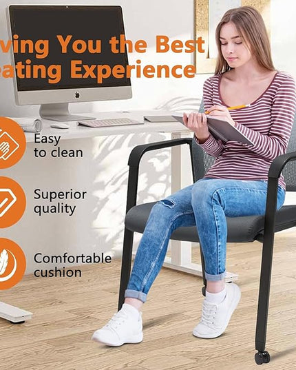 CLATINA Mesh Back Stacking Arm Chairs with Upholstered Fabric Seat and Ergonomic Lumbar Support for Office School Church Guest Reception (WithWheels Gray- 8 Pack)