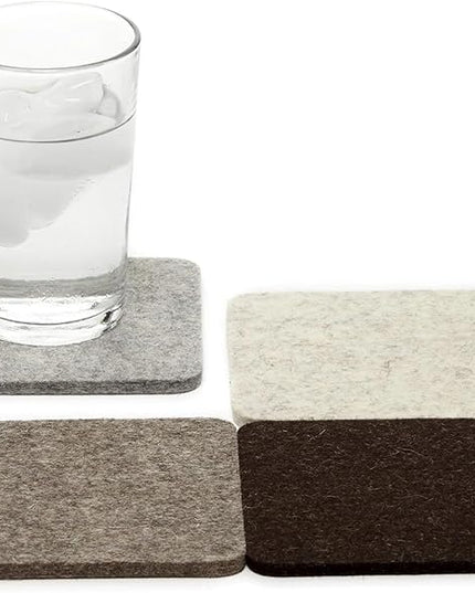 Graf Lantz - Bierfilzl Merino Wool Square Coasters Set of 4 - Earth (4"x4"x5mm) - Absorbs 30% of Weight - Natural German Wool - Heat Resistant, Sustainable, Reusable - Home Decor, Coffee Table Decor