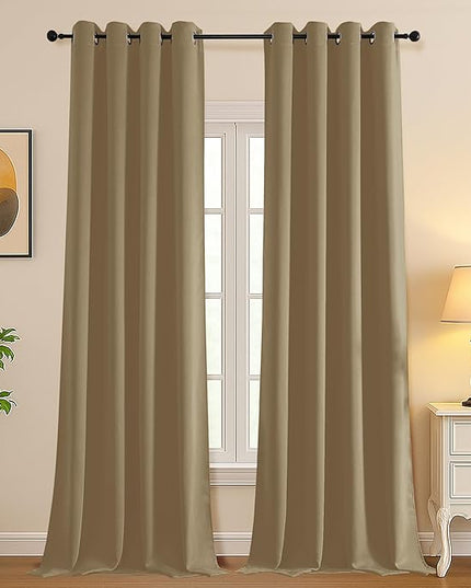 Simplebrand Taupe Room Darkening Curtains for Bedroom Living Room 108 Inches Long 2 Panels Set, Thermal Insulated Curtains & Drapes, Solid Grommet Noise Reducing Window Treatment, W50 x L108 Inch