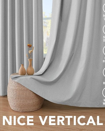 H.VERSAILTEX 100% Blackout Curtains for Bedroom Thermal Insulated Linen Textured Curtains Heat and Full Light Blocking Drapes Living Room Curtains 2 Panel Sets, 42x45 Inch, Glacier Gray