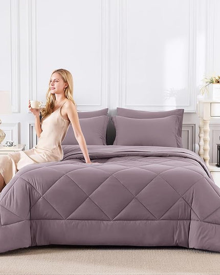 CozyLux Full Size Comforter Sets Dusty Purple - 7 Pieces Bed in a Bag Full, Soft Bed Set for All Seasons, Bedding Set with Down Alternative Comforter, Sheets, Pillowcases & Shams, Grayish Purple