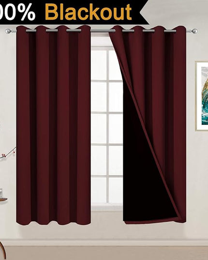 Yakamok Thermal Insulated 100% Blackout Curtains for Bedroom, Heat Blocking Drapes for Living Room(52Wx54L, Burgundy Red, 2 Panels)