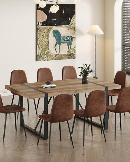 Dining Table Set for 8，Dining Room Table Set for 8，71'' Kitchen Table and Suede Nap Fabic Chairs Set of 8，8 Chair Dining Table Set for Kitchen Dining Room